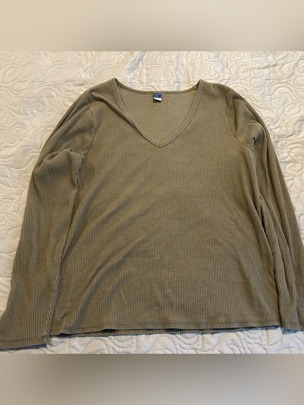 Old Navy Olive Ribbed V-Neck Long Sleeve Top
